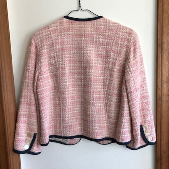 LIZ CLAIBORNE Vintage Nubby Tweed Denim Accent Trim 3/4 Sleeve Jacket … - Picture 4 of 12